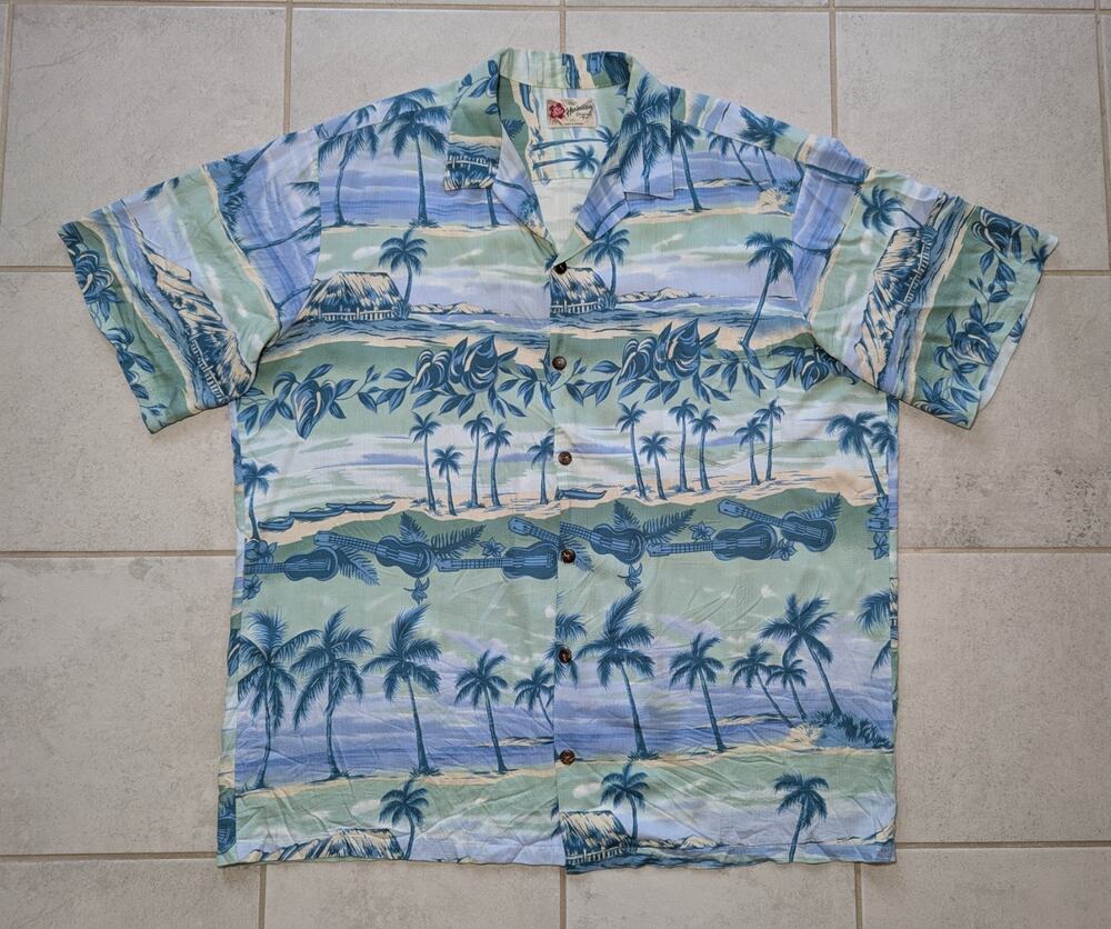 Hilo Hattie Men's XXL Aloha Hawaiian Island Palm Beach Print Button Up Shirt